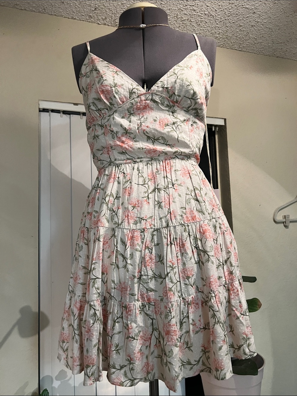 Lumiere Floral Spaghetti-Strap Mini Dress in White, Pink & Green